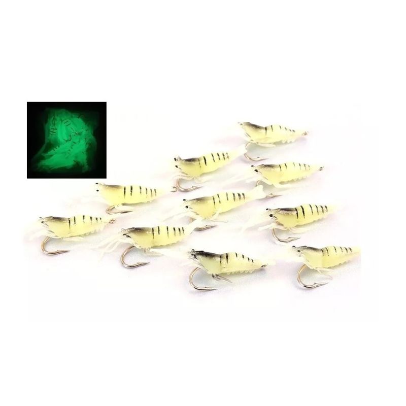 GENERICO - 10 Señuelos Cebo Pesca Blando Tipo Camarón Fluorescente