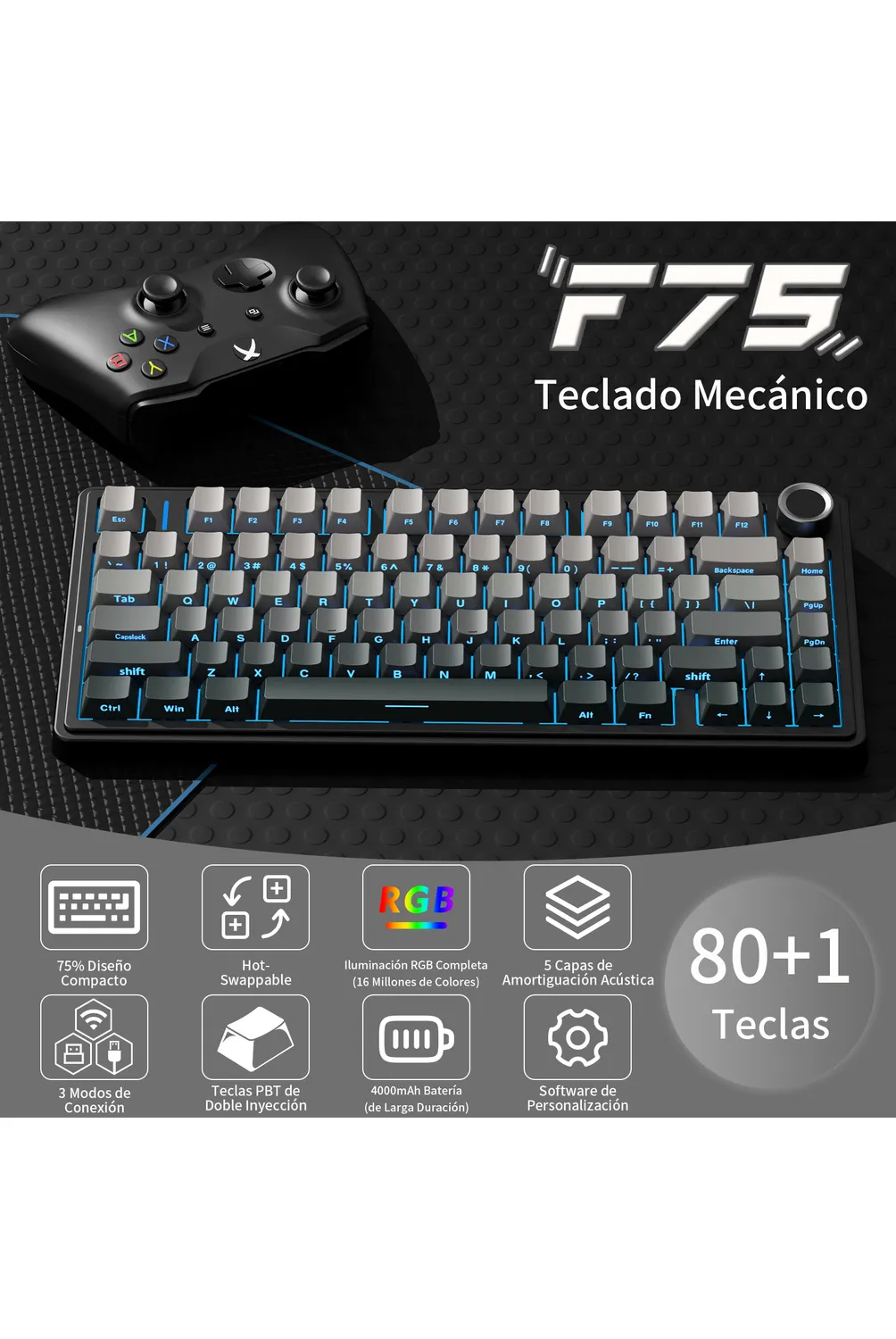 AIZO AIZO Teclado Mecánico F75 Gasket 3 Modos RGB Cosechador