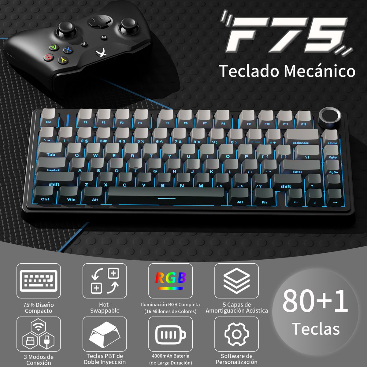 AIZO - AIZO Teclado Mecánico F75 Gasket 3 Modos RGB Cosechador