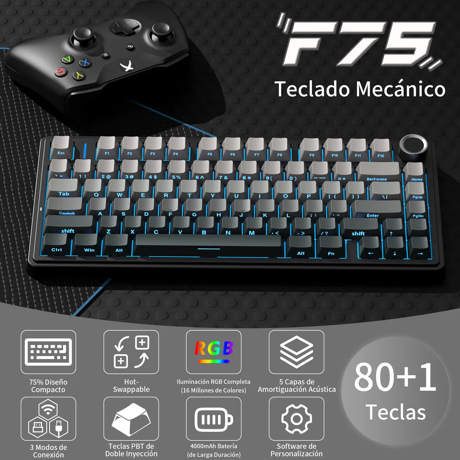 AIZO AIZO Teclado Mecánico F75 Gasket 3 Modos RGB Cosechador