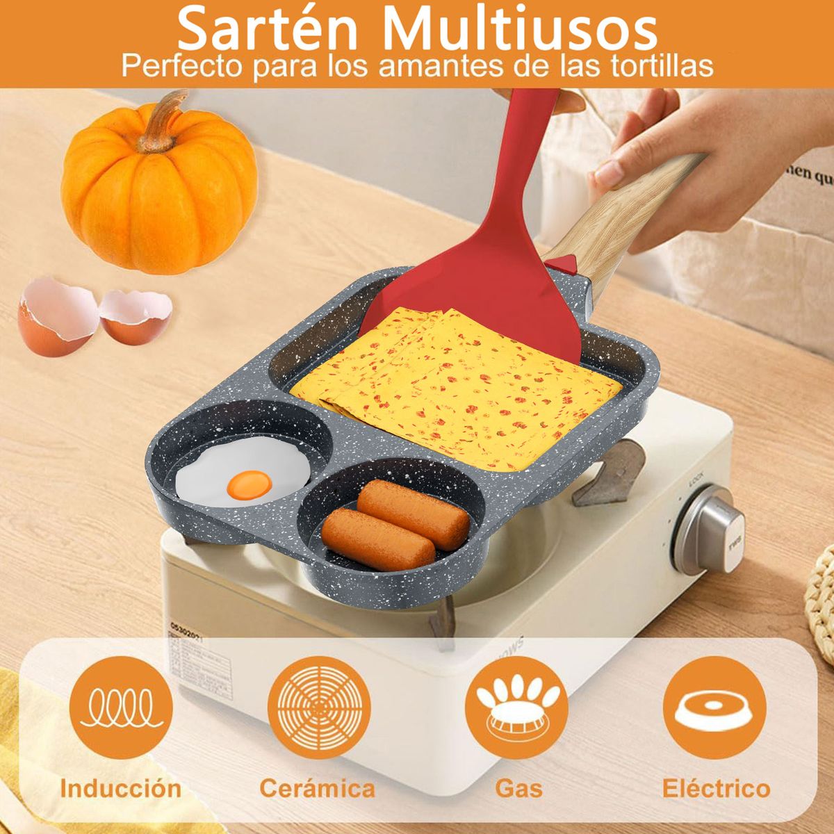 AIZO - Sartén Antiadherente Para Tortillas Cuatro Agujeros Cocina