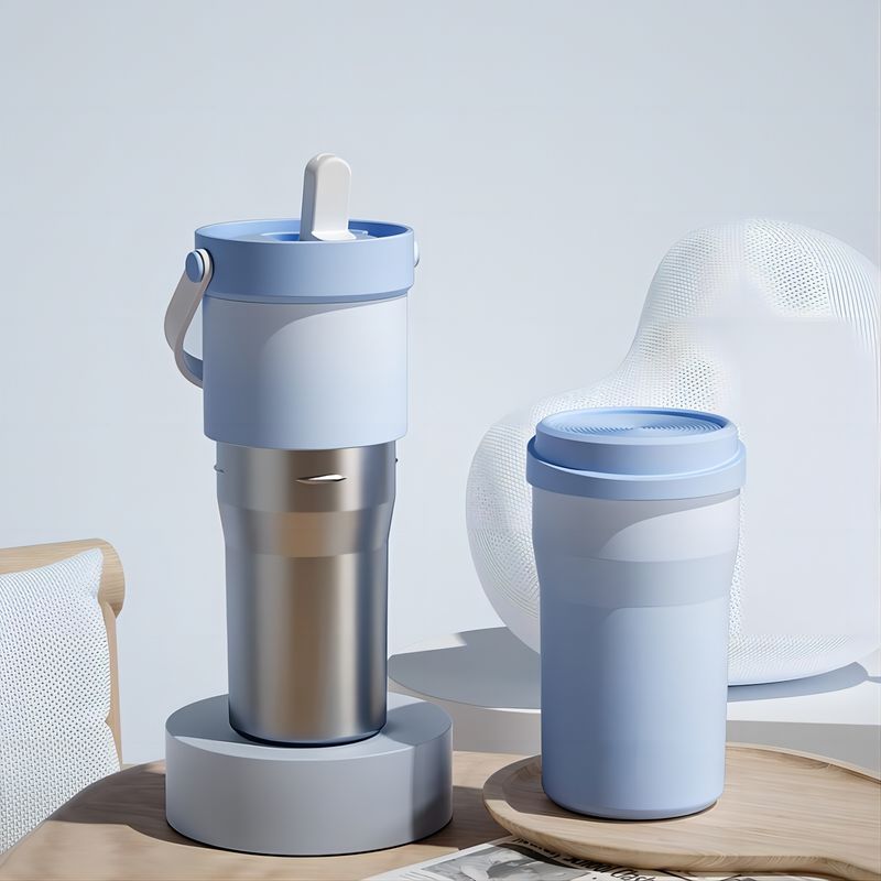 AIZO - AIZO Termo 650+450ml 316 Doble Tapa/Paja Deportivo Azul