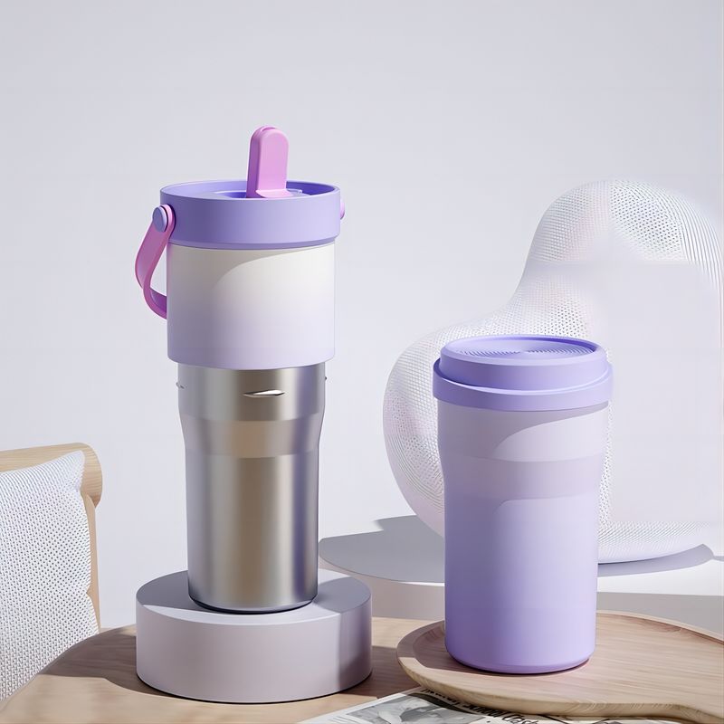 AIZO - Púrpura Taza de café  Térmica Inoxidable 316 Con tapa y pajita