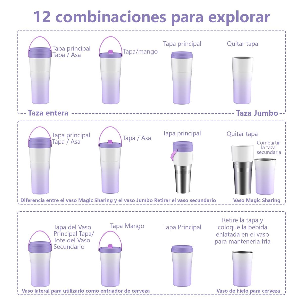 AIZO - AIZO Taza Café 650+450ml 316 Doble Boca  Púrpura