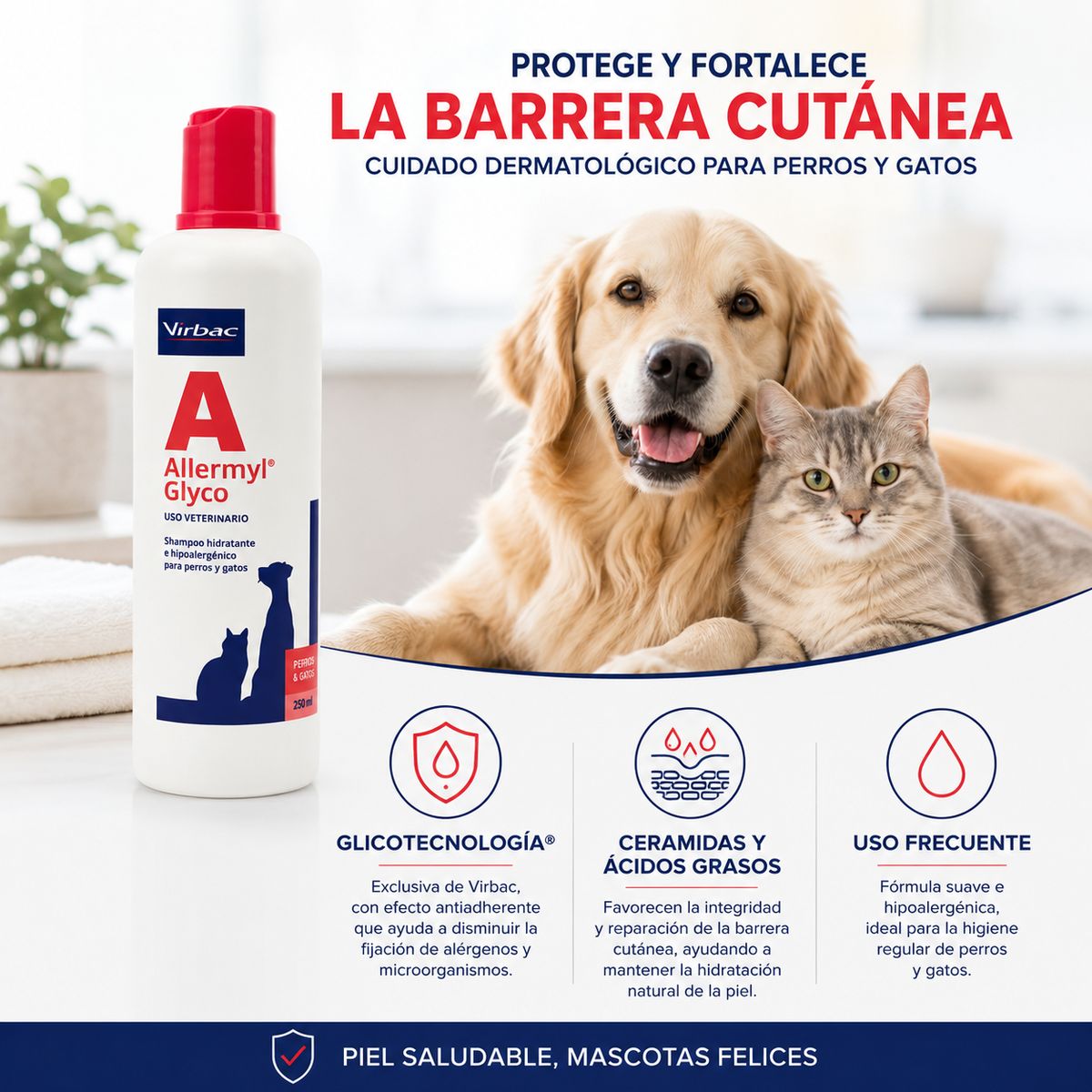 VIRBAC - Virbac Allermyl Glyco Shampoo Dermatológico para Perros y Gatos 250 ml