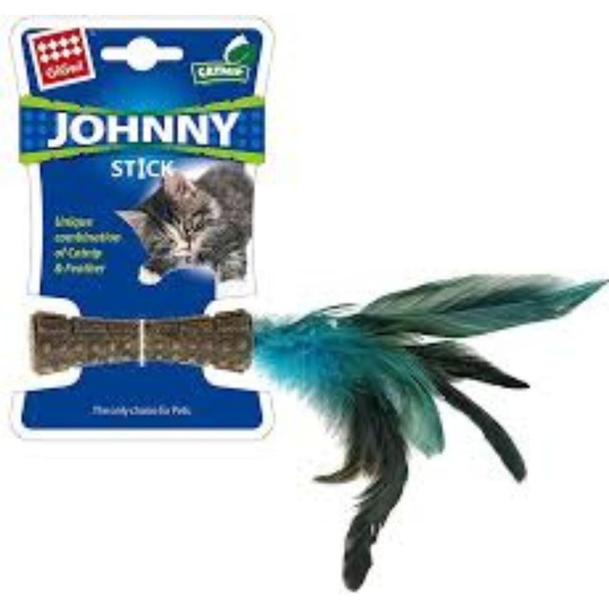 GIGWI - Juguete para gatos Johny stick con pluma natural azul Gigwi