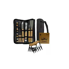 GENERICO - Set Pack Asado Parrilla 10 Uds + 2 Garras De Oso Inox