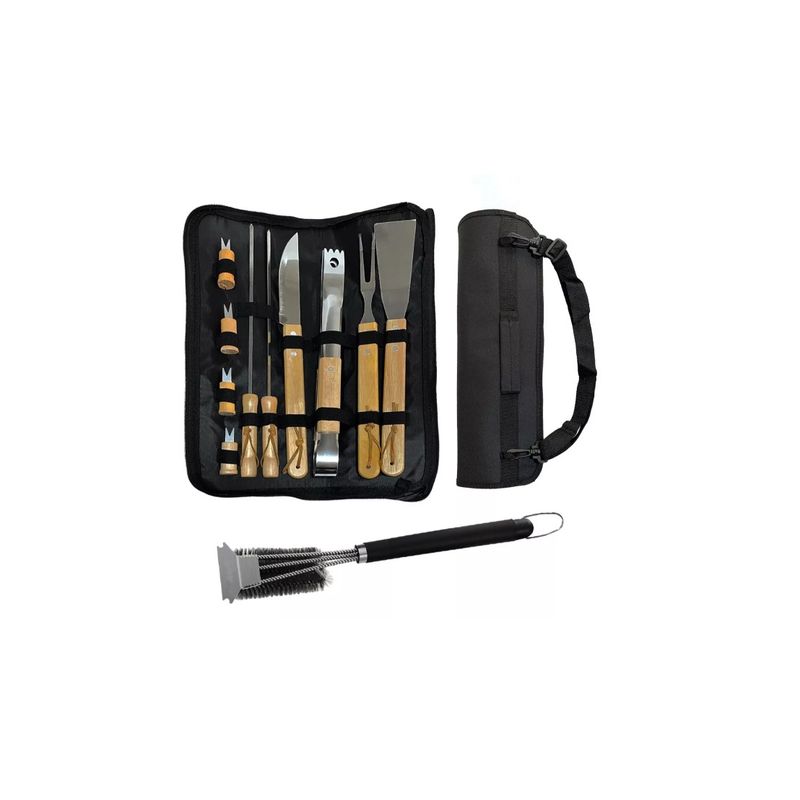 GENERICO - Set Pack Asado Parrilla 10 Uds + Cepillo Inox De Limpieza