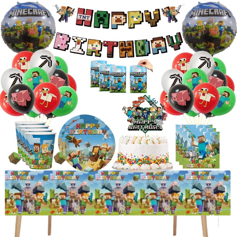 GENERICO - Pack Decoración Globos Cotillón  Minecraf cumpleaños