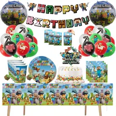 GENERICO - Pack Decoración Globos Cotillón Minecraf cumpleaños