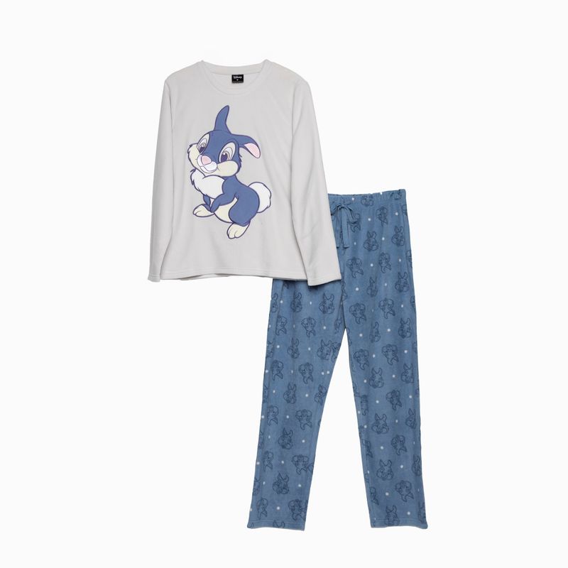 DISNEY - Pijama Largo Mujer Tambor Bambi Gris Disney