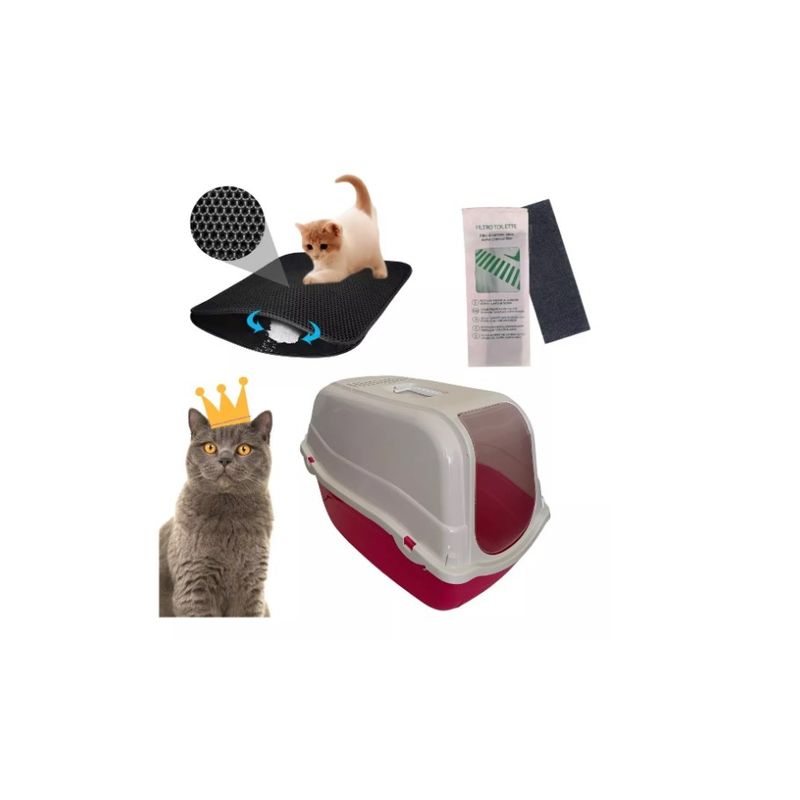 GENERICO - Baño Sanitario Romeo + Alfombra Atrapa Arena Gatos +1 Filtro
