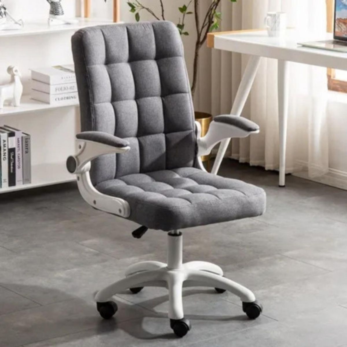 CRUSEC - Silla De Oficina De Tela Altura Ajustable Con Ruedas Color Gris