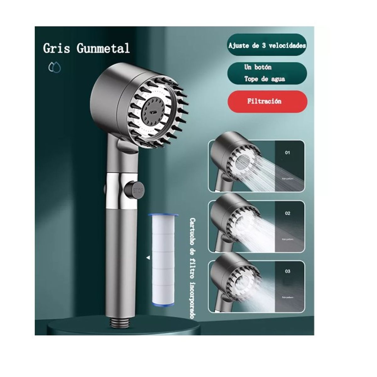 GENERICO - Rociador De Ducha + Manguera De 1,5 M,regadera Alta Presion Negro