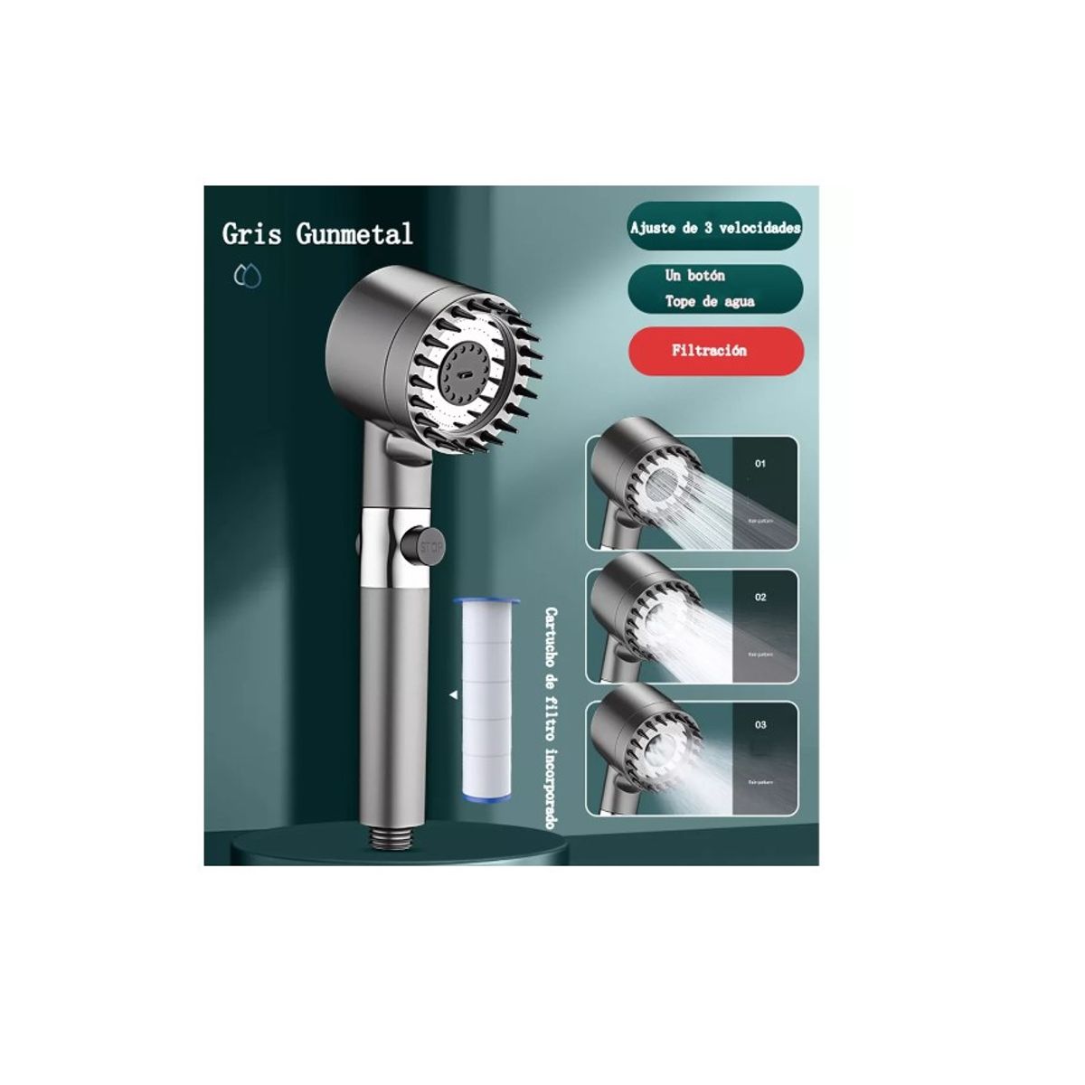 GENERICO - Rociador De Ducha + Manguera De 1,5 M,regadera Alta Presion Negro