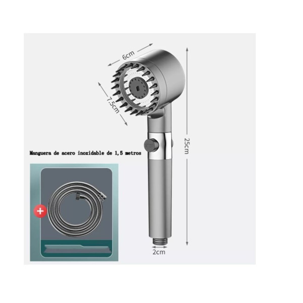 GENERICO - Rociador De Ducha + Manguera De 1,5 M,regadera Alta Presion Negro