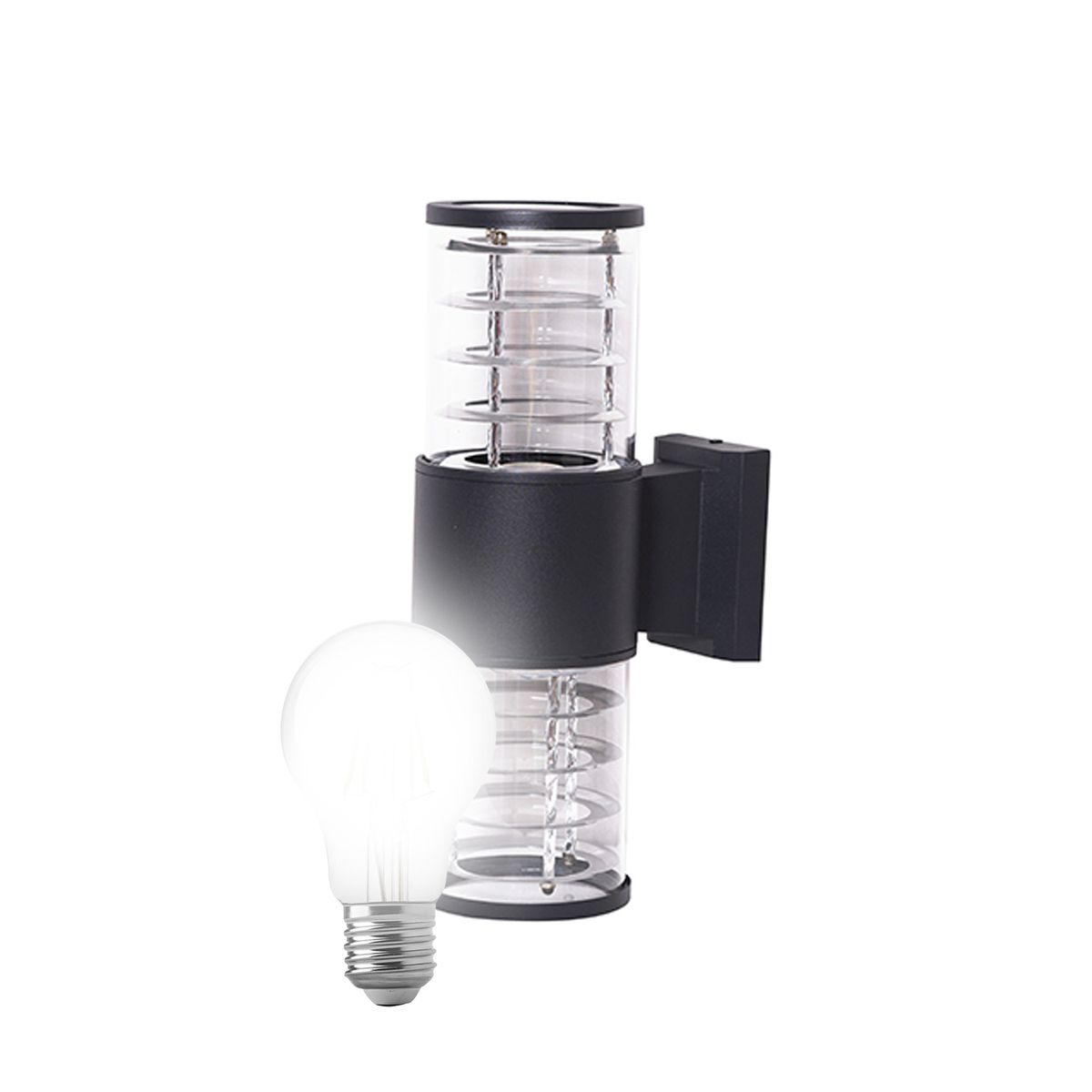 WANT - Aplique Espiral Doble Porta E-27 Negro Incluye Ampolleta Fría