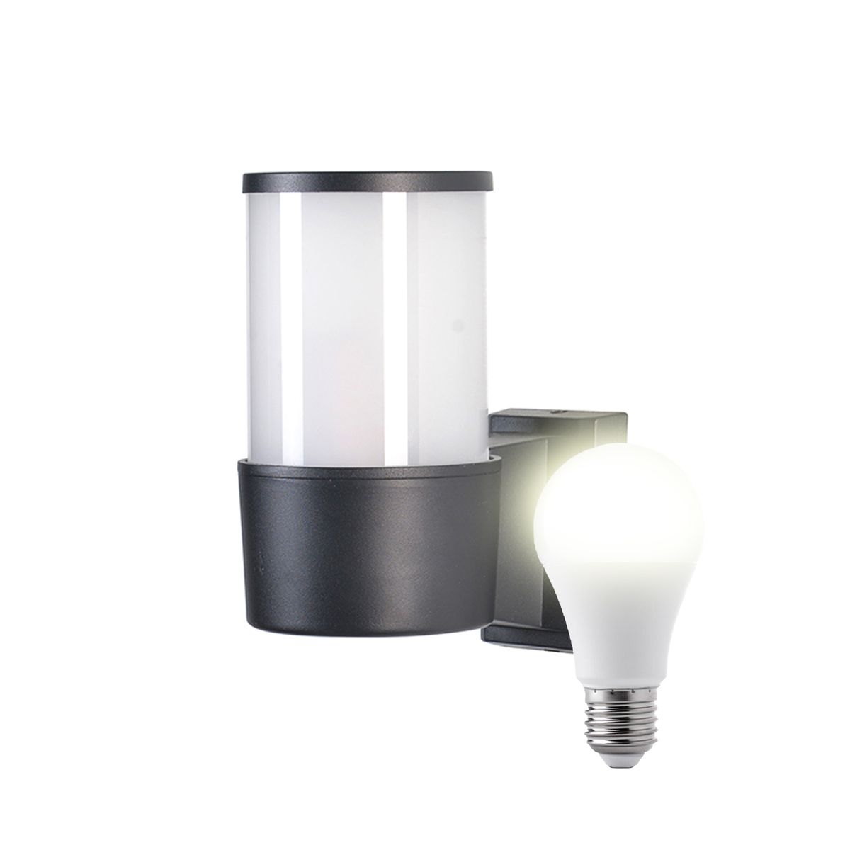 WANT - Apliqué LED Cilíndrico Porta E-27 Negro Incluye Ampolleta Cálida