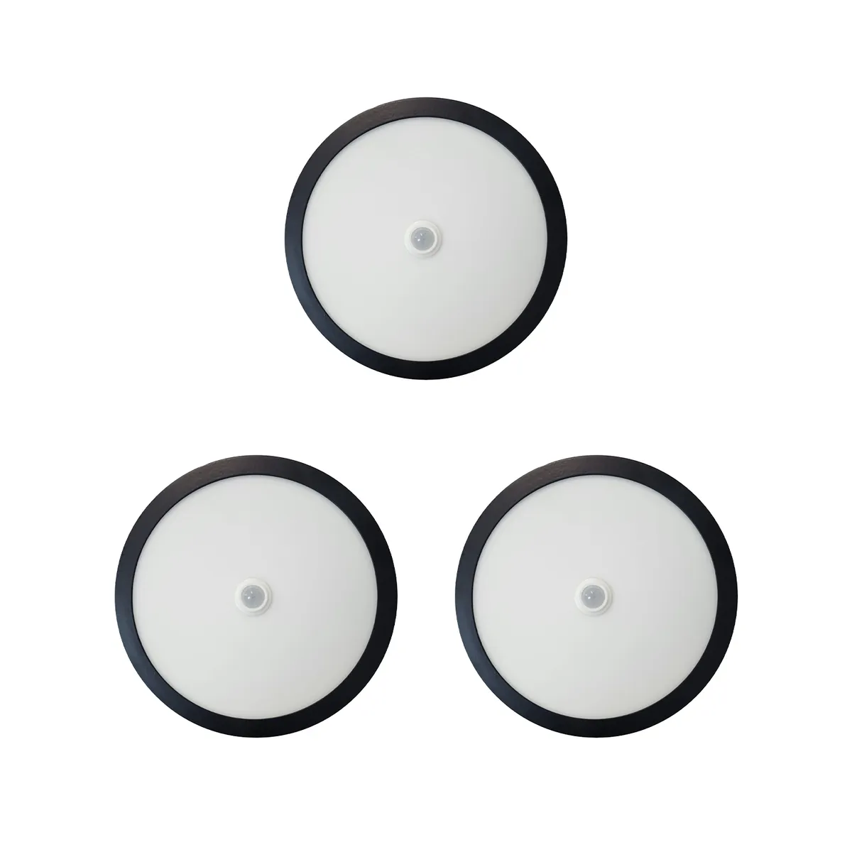 AVC - Pack 3 Panel Redondo LED ECO Sobrepuesto Negro Con Sensor 12W Neutro