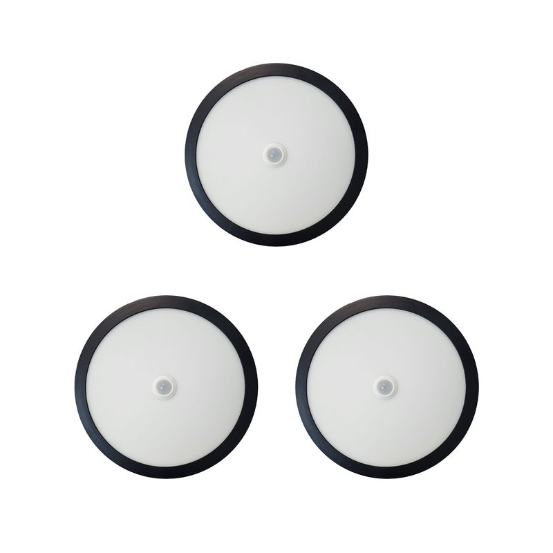 HB LEDS - Pack 3 Panel Redondo LED ECO Sobrepuesto Negro Con Sensor 12W Frío