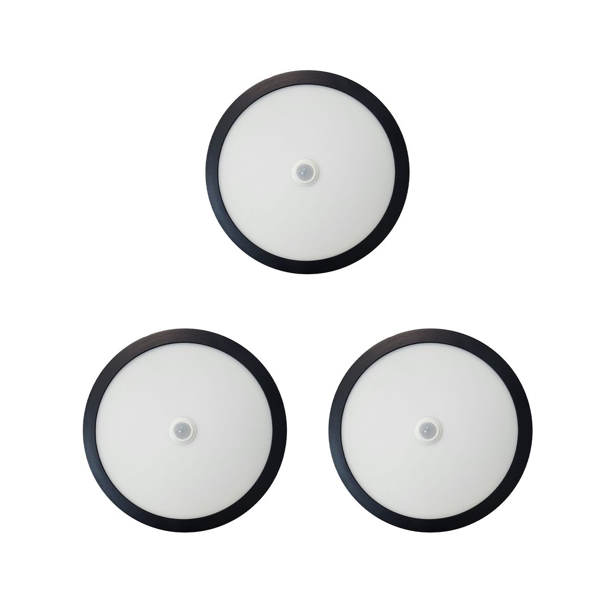 AVC - Pack 3 Panel Redondo LED ECO Sobrepuesto Negro Con Sensor 12W Frio