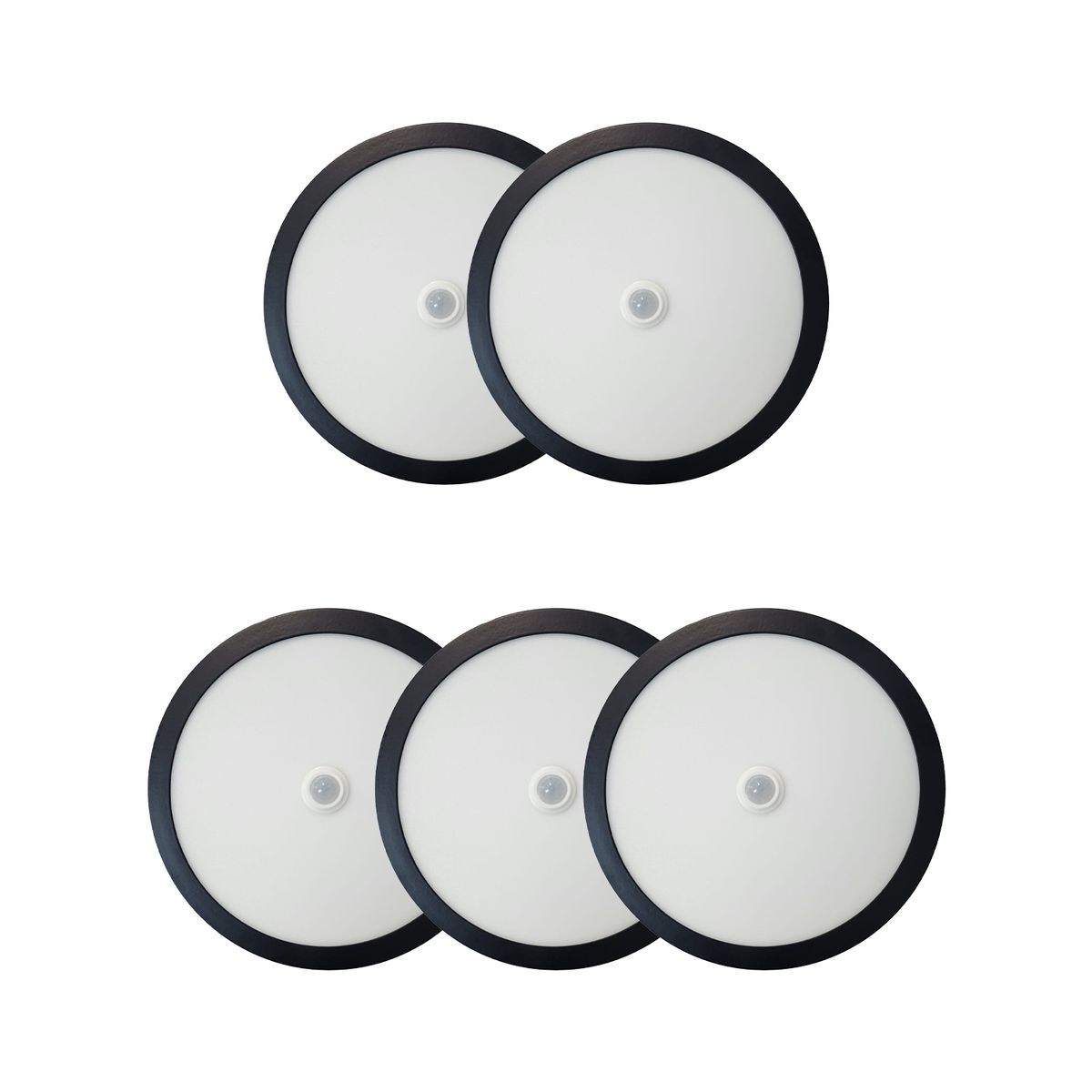 AVC - Pack 5 Panel Redondo LED ECO Sobrepuesto Negro Con Sensor 12W Frio