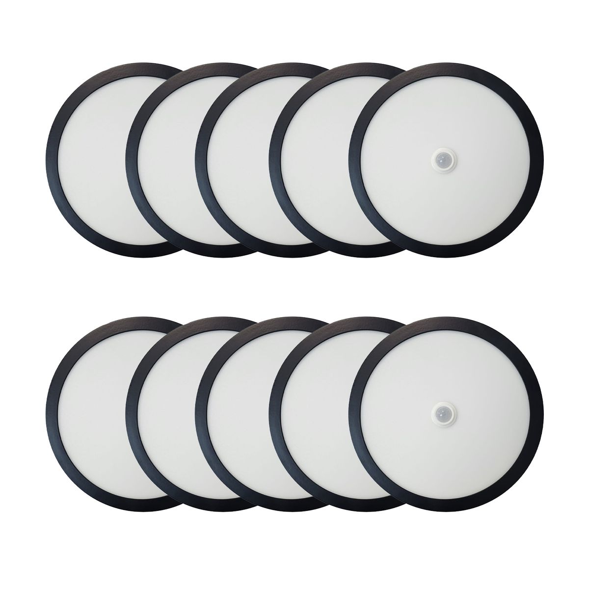 AVC - Pack 10 Panel Redondo LED ECO Sobrepuesto Negro Con Sensor 18W Neutro