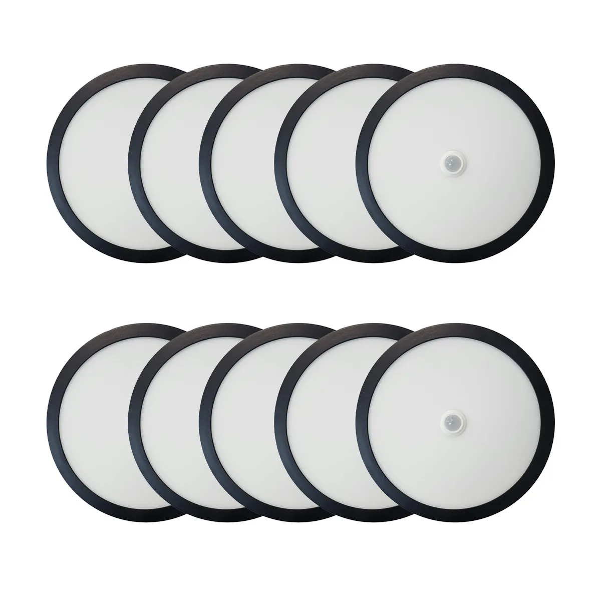 AVC - Pack 10 Panel Redondo LED ECO Sobrepuesto Negro Con Sensor 18W Frío