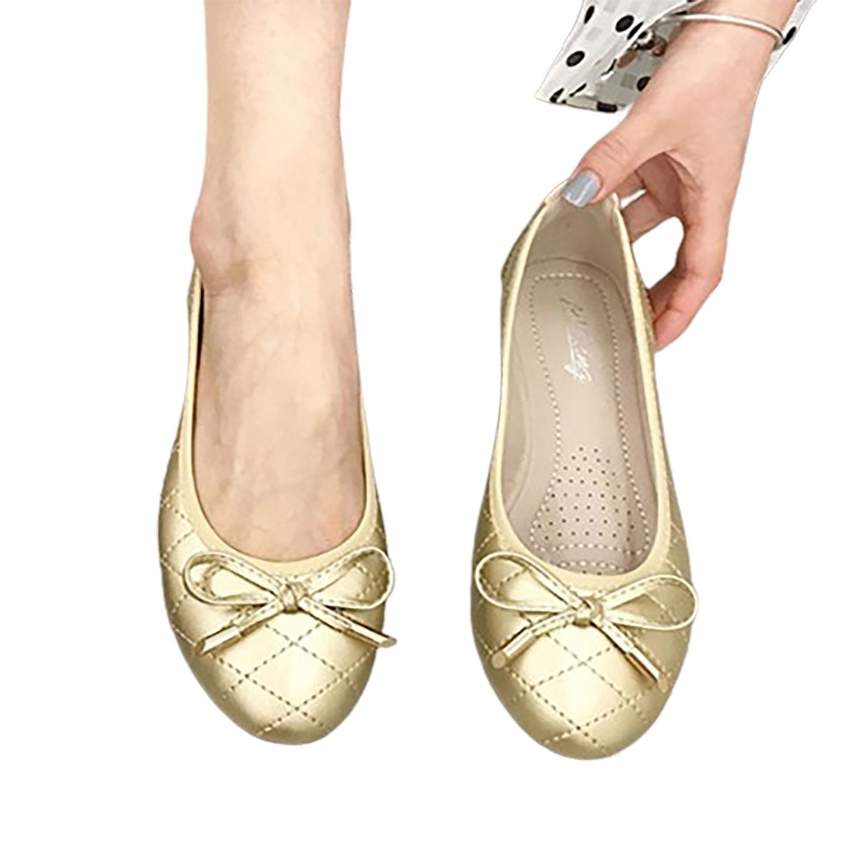 KEEJOIN - Zapatos planos zapatillas de ballet zapatos egg roll-oro
