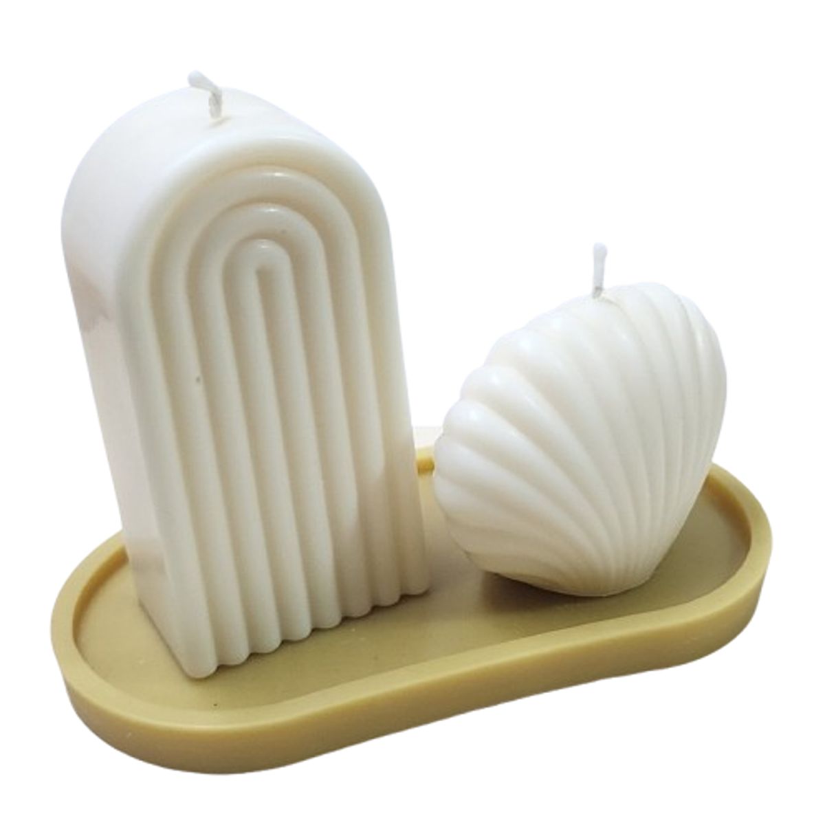 SCENTS CHILE - SET MEDITERRANEO CREMA VELA ARCO 240GM+ VELA ALMEJA 140GM+ BASE 25GM