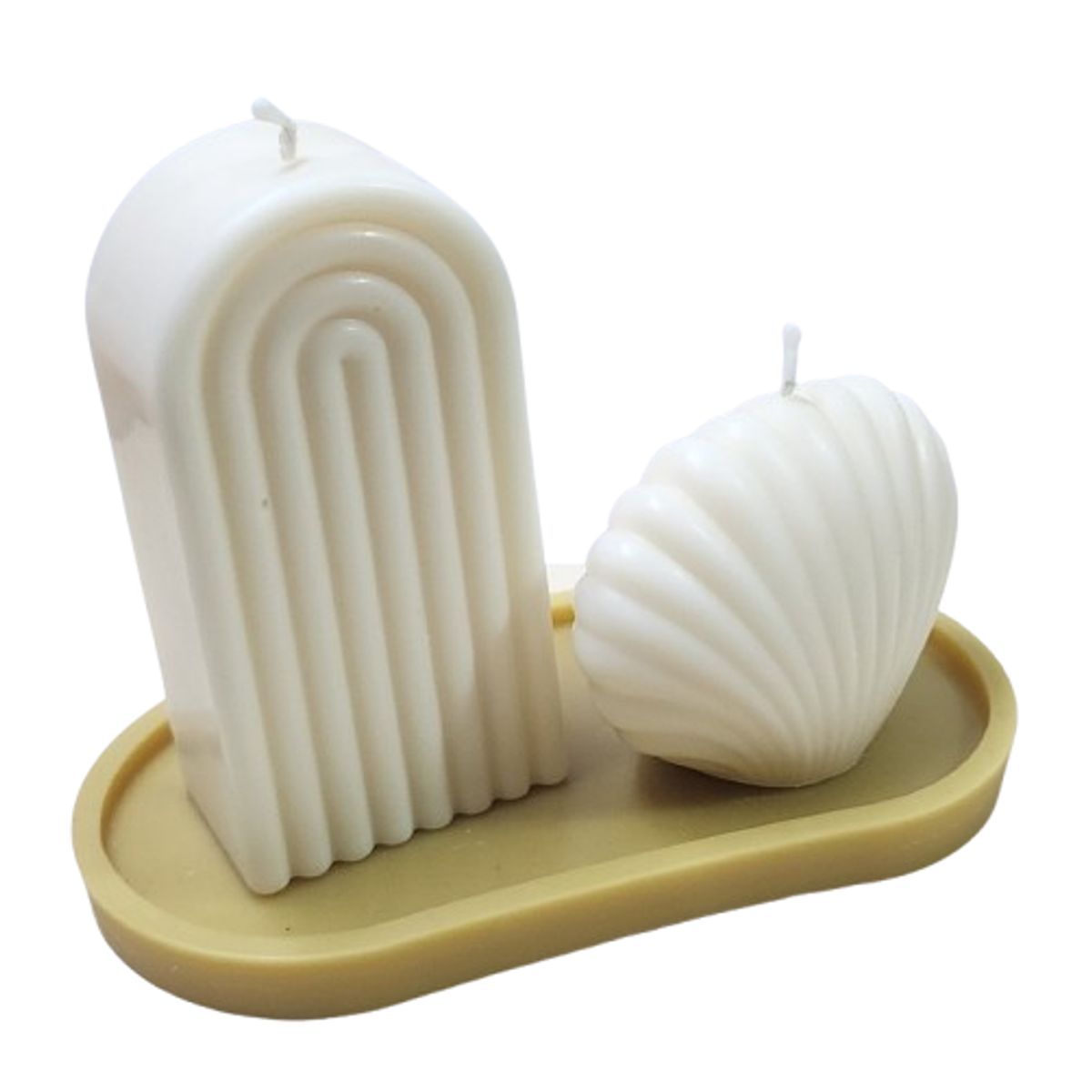 SCENTS CHILE - SET MEDITERRANEO CREMA VELA ARCO 240GM+ VELA ALMEJA 140GM+ BASE 25GM