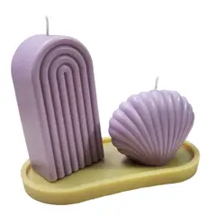 SCENTS CHILE - SET MEDITERRANEO LILA VELA ARCO 240GM+ VELA ALMEJA 140GM+ BASE 25GM