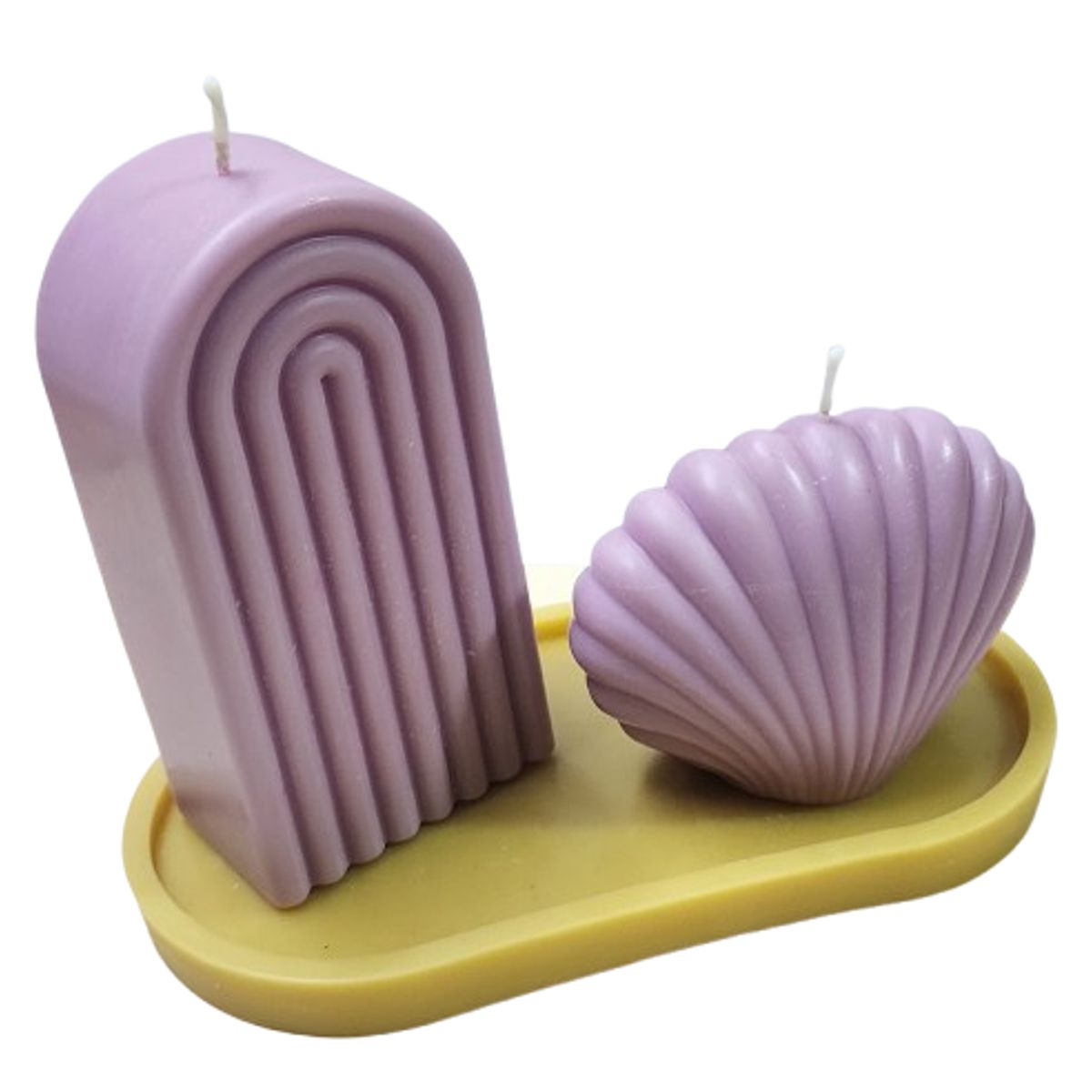 SCENTS CHILE - SET MEDITERRANEO LILA VELA ARCO 240GM+ VELA ALMEJA 140GM+ BASE 25GM