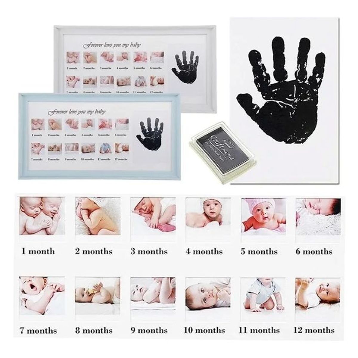 GENERICO - Marco De Fotos Con Huella De Mano De Bebé Con Tinta De Sello