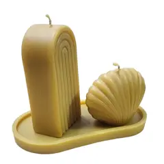 GENERICO - SET MEDITERRANEO, MIEL, 1 VELA ARCO 240GR + 1 VELA ALMEJA 140GR. 380GR. + BASE