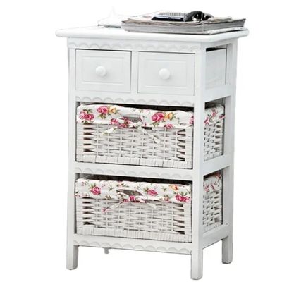 Imagen 2 del producto MESA DE NOCHE BLANCO LACADO CON DOS CANASTOS FORRADO FLORES