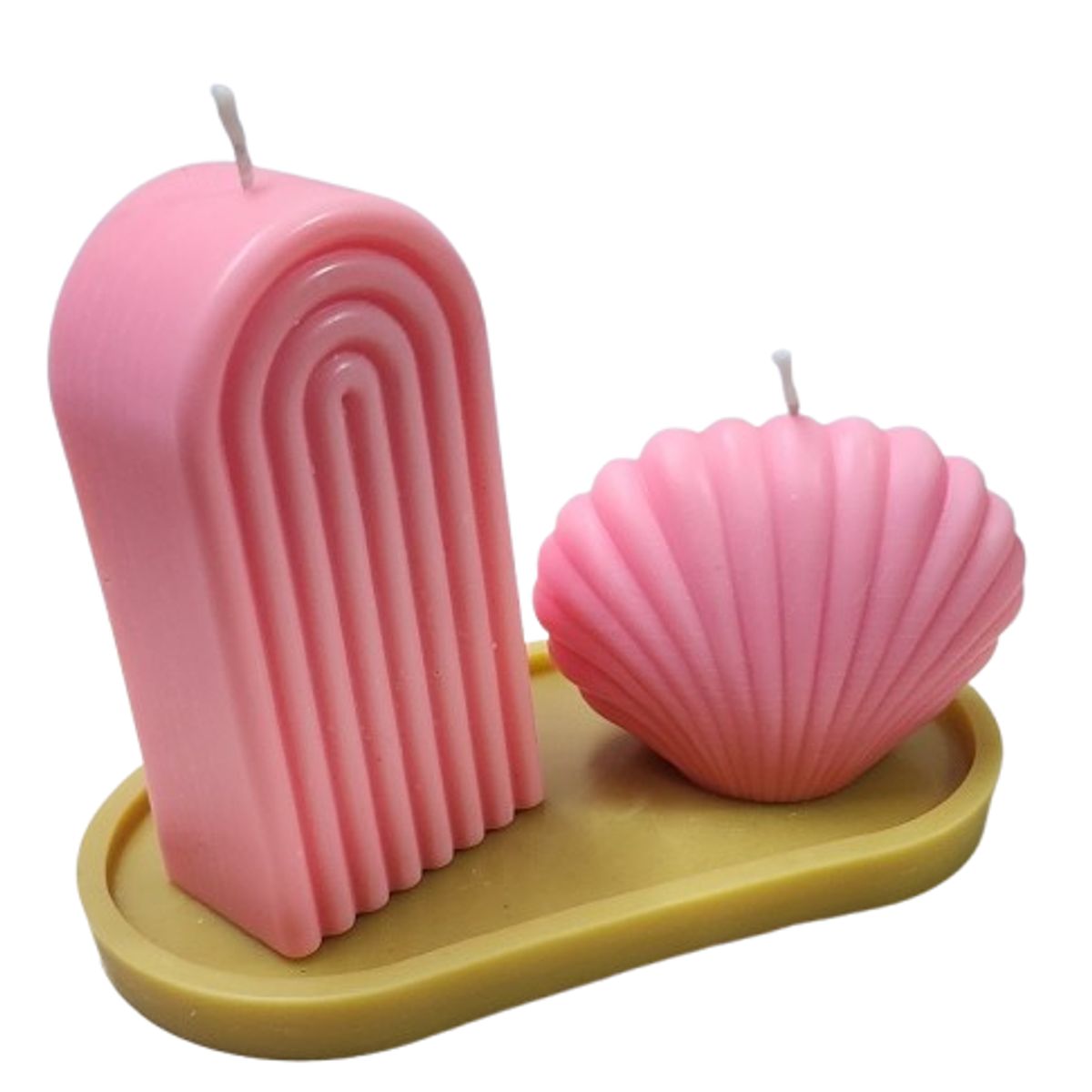 SCENTS CHILE - SET MEDITERRANEO ROSA VELA ARCO 240GM+ VELA ALMEJA 140GM+ BASE 25GM