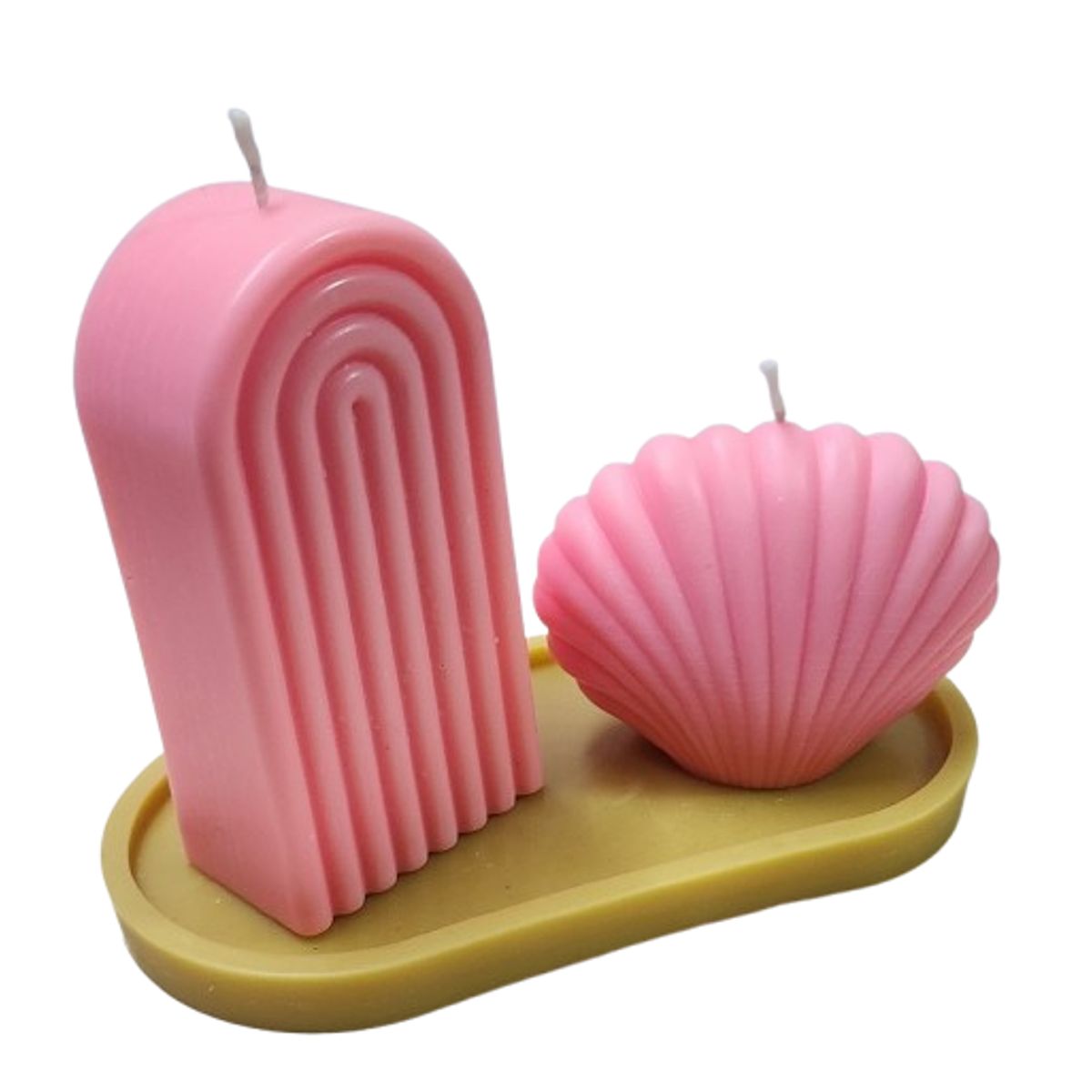 SCENTS CHILE - SET MEDITERRANEO ROSA VELA ARCO 240GM+ VELA ALMEJA 140GM+ BASE 25GM