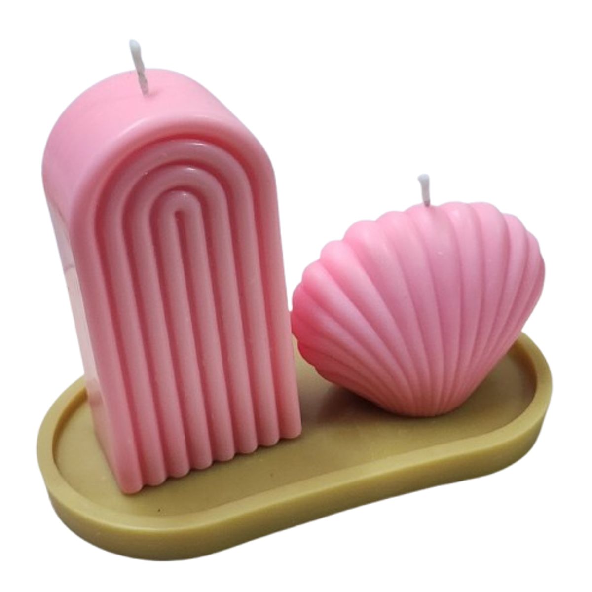 SCENTS CHILE - SET MEDITERRANEO ROSA VELA ARCO 240GM+ VELA ALMEJA 140GM+ BASE 25GM