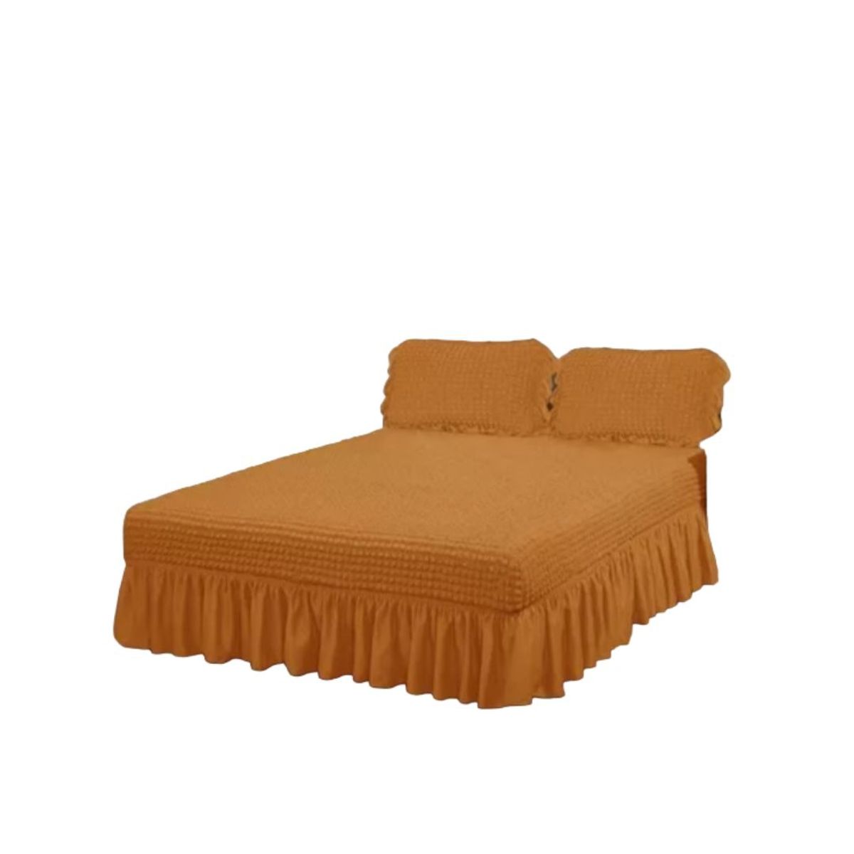 GENERICO - Faldón Turco Texturizado Para Cama 2 Plazas Acolchado Elasticado