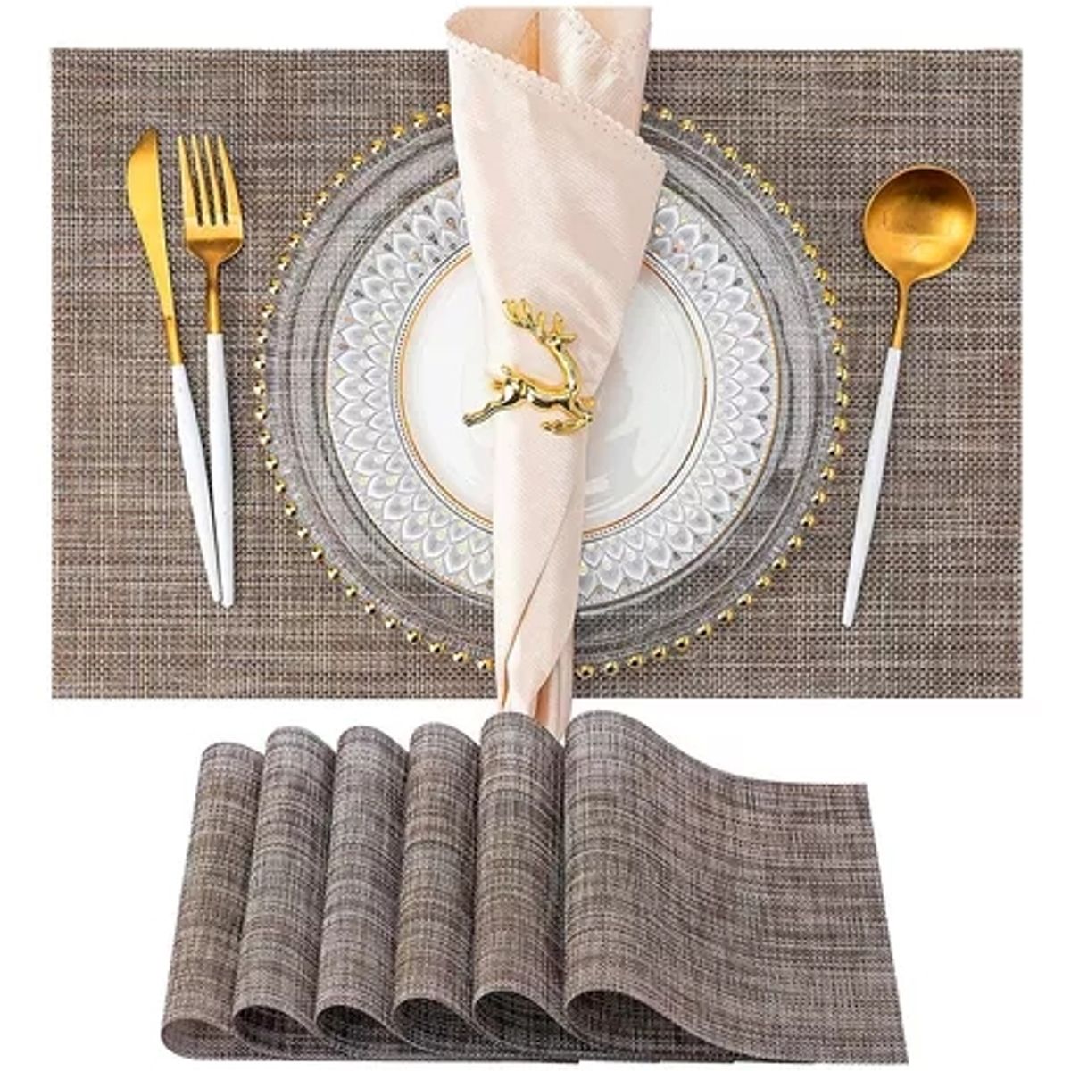 GENERICO - Set De 6 Individuales Rectangulares Trenzados 45x30 Cm