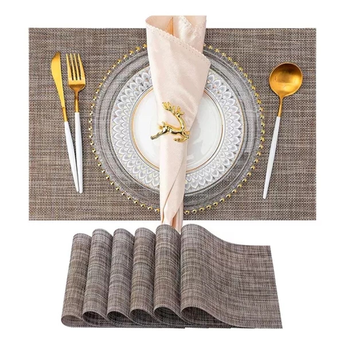 GENERICO - Set De 6 Individuales Rectangulares Trenzados 45x30 Cm