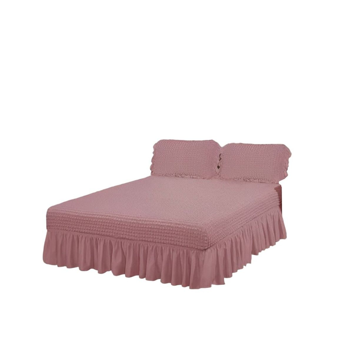 GENERICO - Faldón Turco Texturizado Para Cama 2 Plazas Acolchado Elasticado