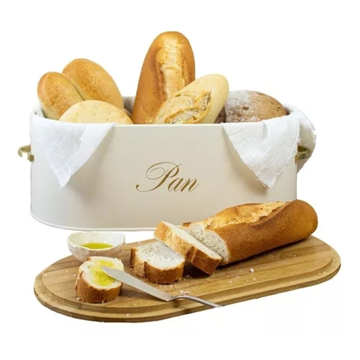 GENERICO - Panera Ovalada Metálica 33.5 X 17.5 X 13 Cm - Marfil