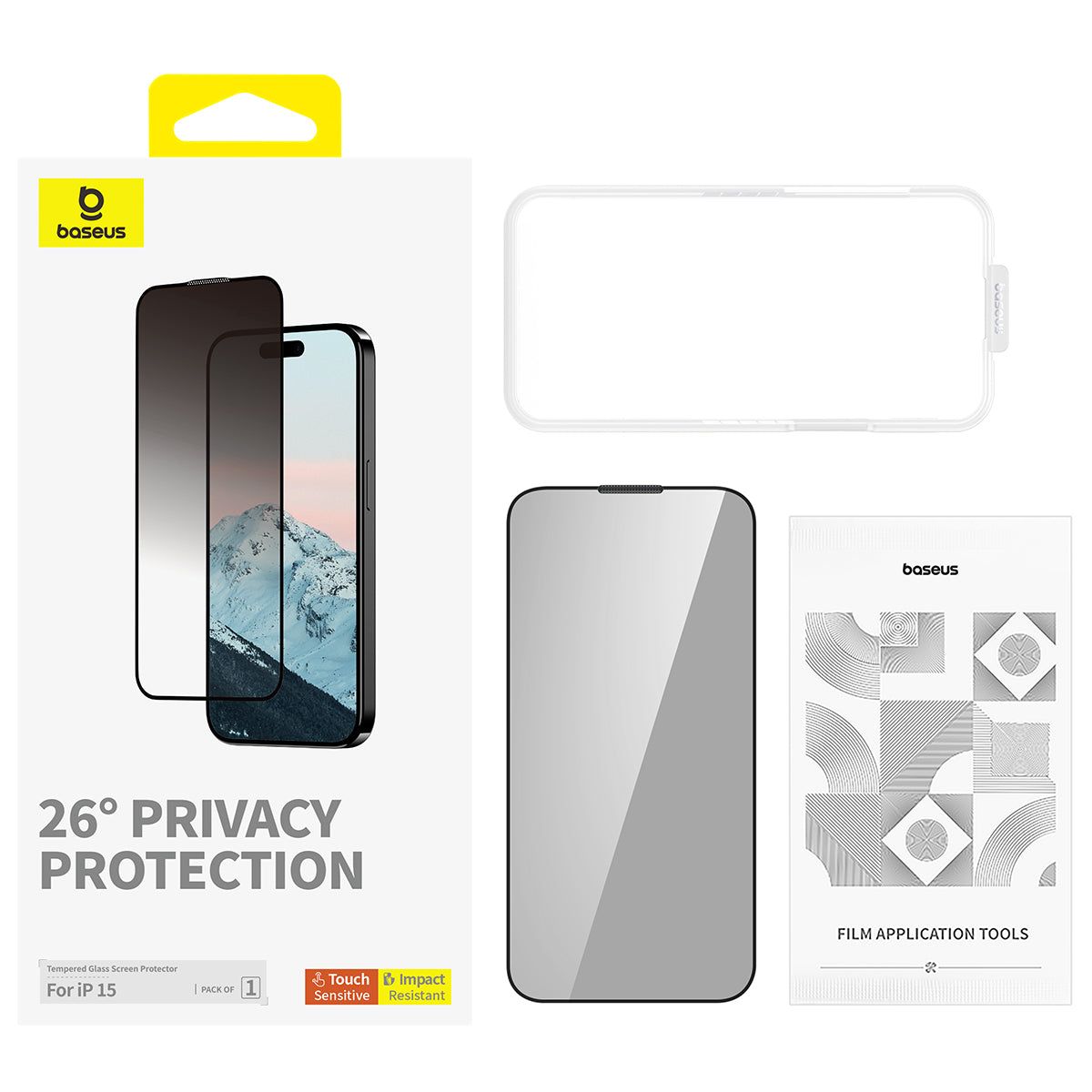 BASEUS - Lámina Protectora Baseus compatible con iPhone 15 Anti Espía Vidrio Templado