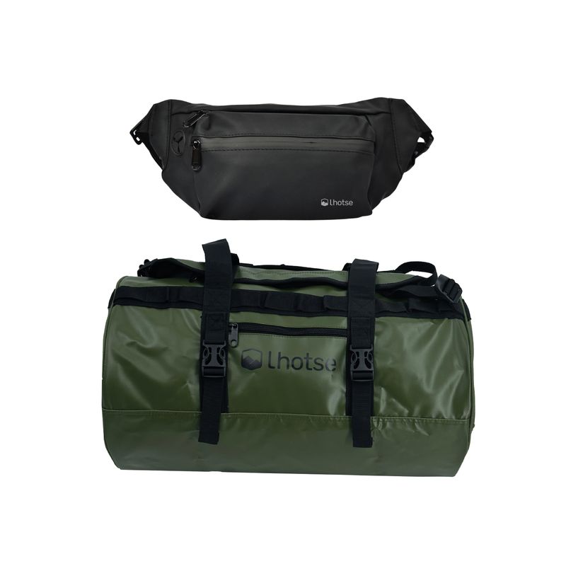 LHOTSE - Pack Bolso Duffel 30 lts Green + Banano impermeable Lhotse