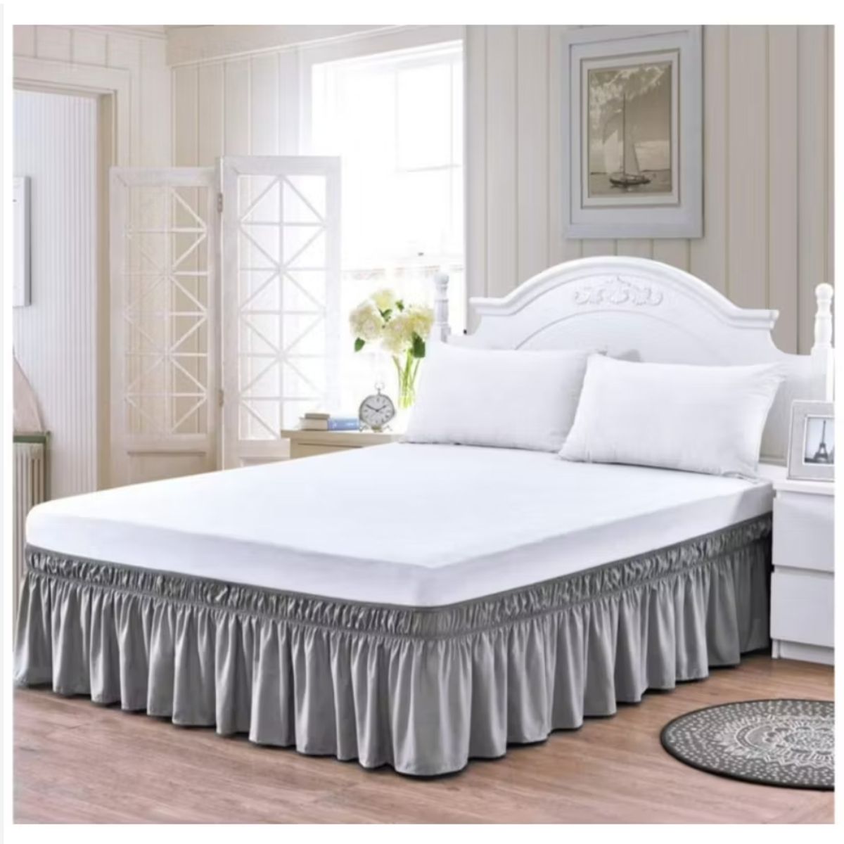 GENERICO - Faldon Para Cama 2.5 Plazas (king) Elasticado Gris