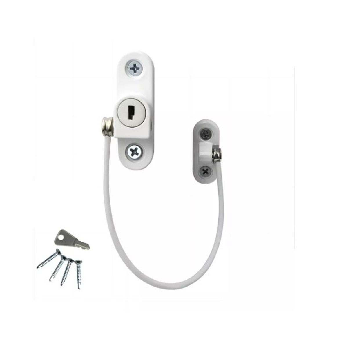GENERICO - Seguro Ventana Niños Cable Acero Y Llave Ventana Puertas Blanco