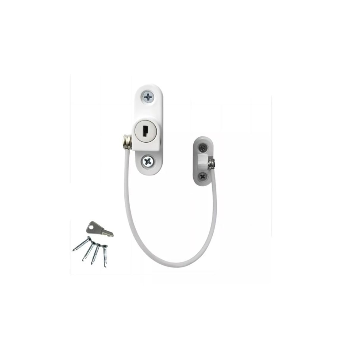 GENERICO - Seguro Ventana Niños Cable Acero Y Llave Ventana Puertas Blanco