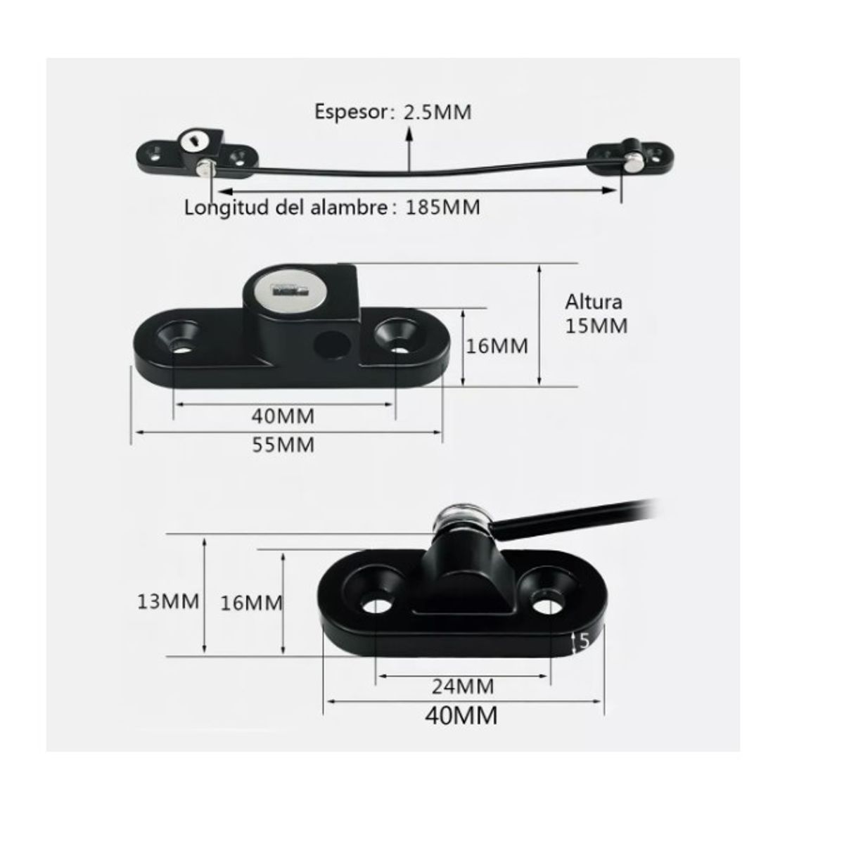 GENERICO - Seguro Ventana Niños Cable Acero Y Llave Ventana Puertas Blanco